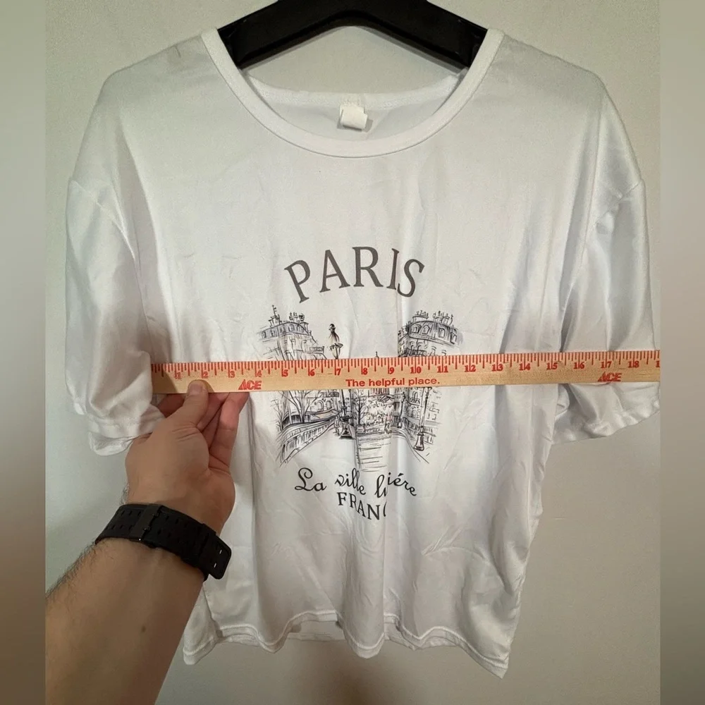 Paris Graphic Tee La Ville Lumière France White Short Sleeve Shirt L - Picture 6 of 8